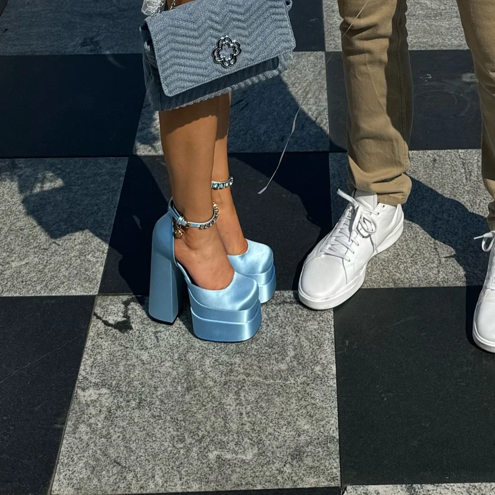 Versace Powder Blue Platform Ankle-Strap Pumps